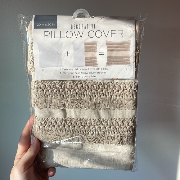 NWT Taupe Decorative Fringe Throw Pillow Cover - Picture 3 of 6
